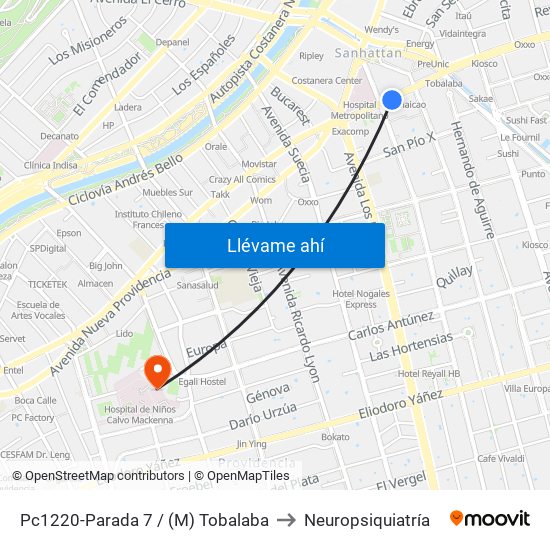 Pc1220-Parada 7 / (M) Tobalaba to Neuropsiquiatría map