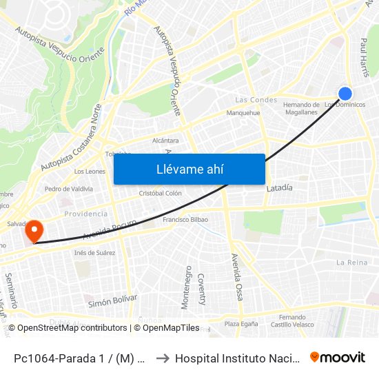 Pc1064-Parada 1 / (M) Los Dominicos to Hospital Instituto Nacional Del Tórax map