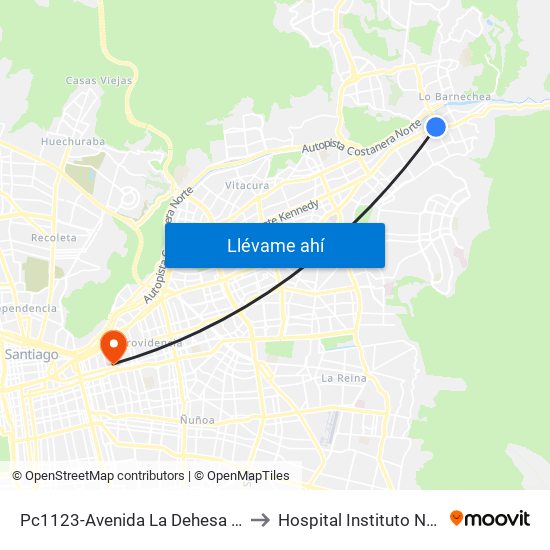 Pc1123-Avenida La Dehesa / Esq. Av. Las Condes to Hospital Instituto Nacional Del Tórax map