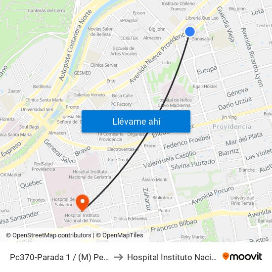 Pc370-Parada 1 / (M) Pedro De Valdivia to Hospital Instituto Nacional Del Tórax map