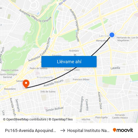 Pc165-Avenida Apoquindo / Esq. E. Dell'Orto to Hospital Instituto Nacional Del Tórax map