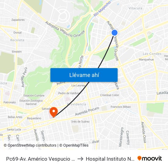 Pc69-Av. Américo Vespucio / Esq. Avenida Vitacura to Hospital Instituto Nacional Del Tórax map