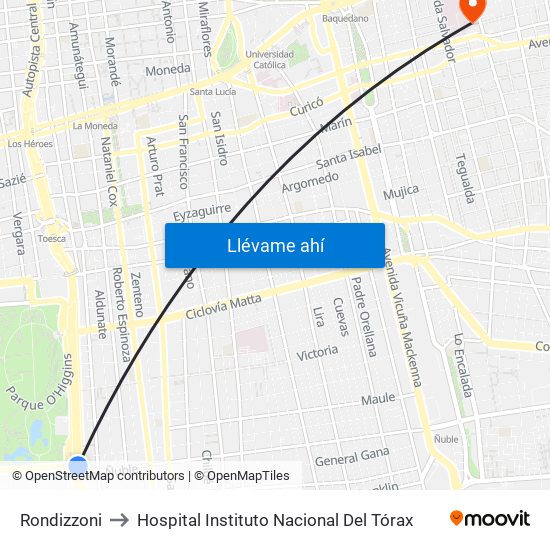 Rondizzoni to Hospital Instituto Nacional Del Tórax map