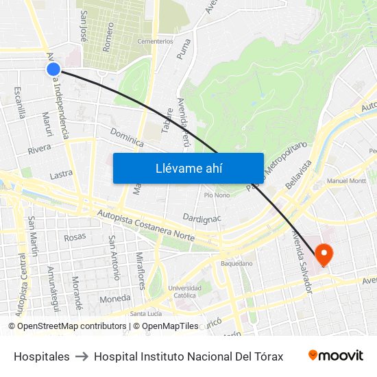 Hospitales to Hospital Instituto Nacional Del Tórax map