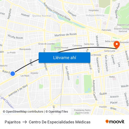 Pajaritos to Centro De Especialidades Médicas map