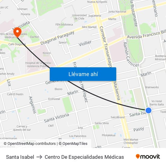 Santa Isabel to Centro De Especialidades Médicas map