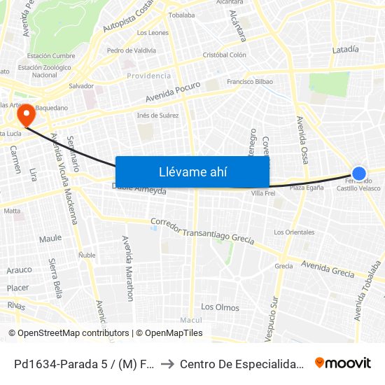 Pd1634-Parada 5 / (M) Fdo.Castillo V. to Centro De Especialidades Médicas map