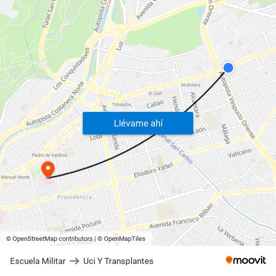 Escuela Militar to Uci Y Transplantes map