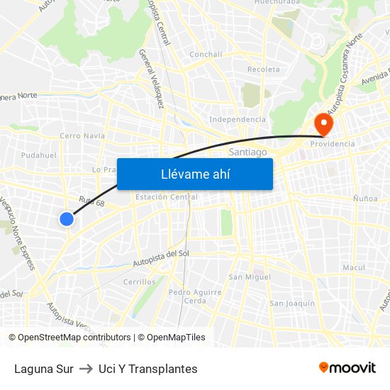 Laguna Sur to Uci Y Transplantes map