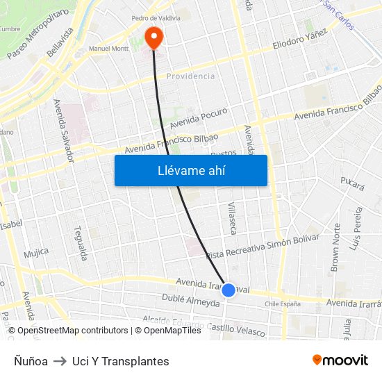 Ñuñoa to Uci Y Transplantes map