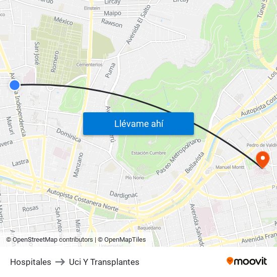 Hospitales to Uci Y Transplantes map