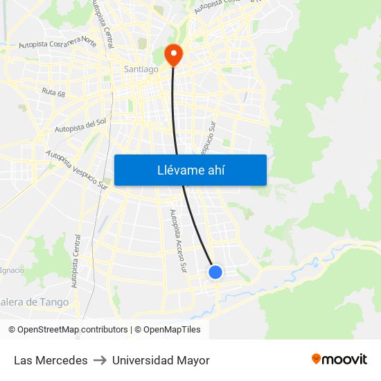 Las Mercedes to Universidad Mayor map