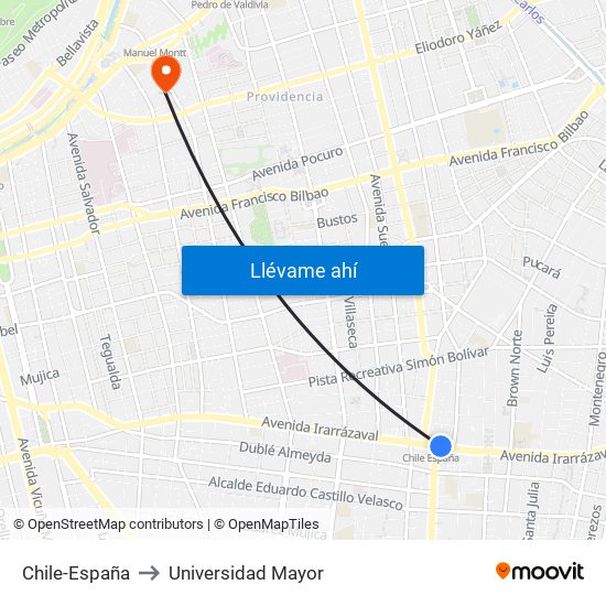 Chile-España to Universidad Mayor map