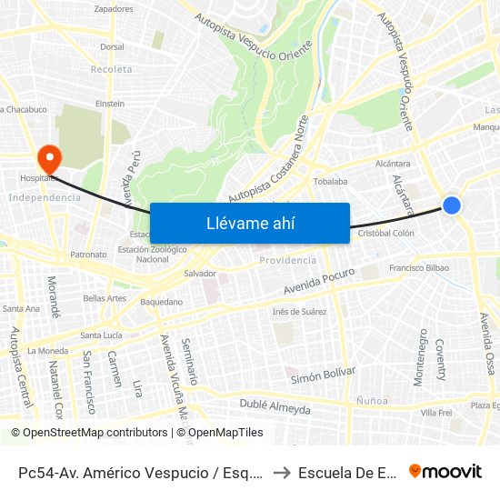 Pc54-Av. Américo Vespucio / Esq. Av. Cristóbal Colón to Escuela De Enfermería map