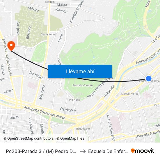 Pc203-Parada 3 / (M) Pedro De Valdivia to Escuela De Enfermería map