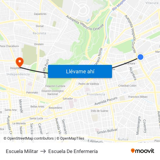 Escuela Militar to Escuela De Enfermería map