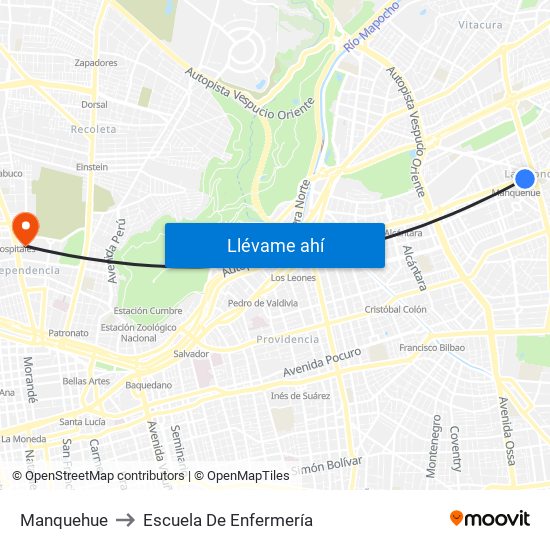Manquehue to Escuela De Enfermería map
