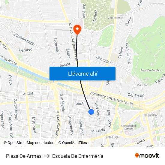 Plaza De Armas to Escuela De Enfermería map