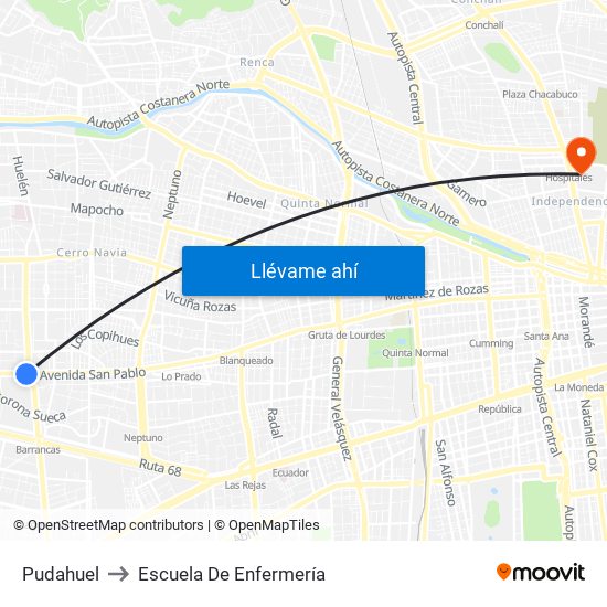 Pudahuel to Escuela De Enfermería map