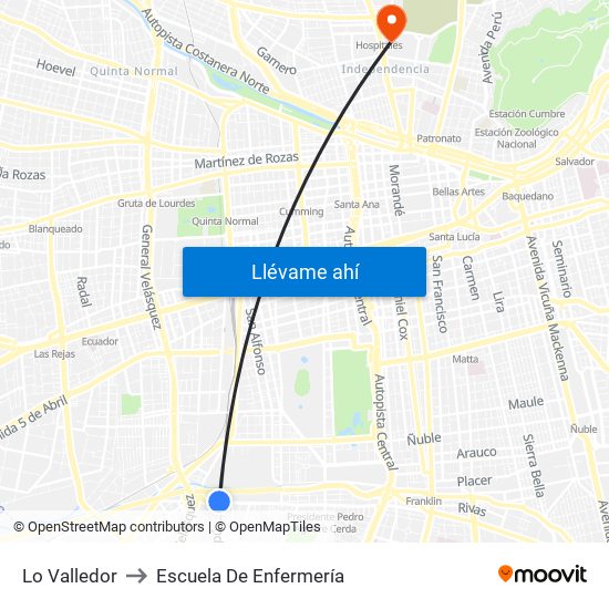 Lo Valledor to Escuela De Enfermería map