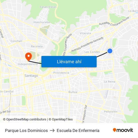 Parque Los Dominicos to Escuela De Enfermería map