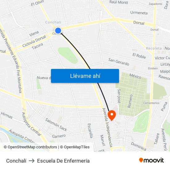 Conchalí to Escuela De Enfermería map