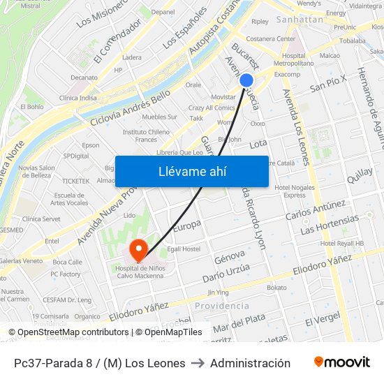 Pc37-Parada 8 / (M) Los Leones to Administración map