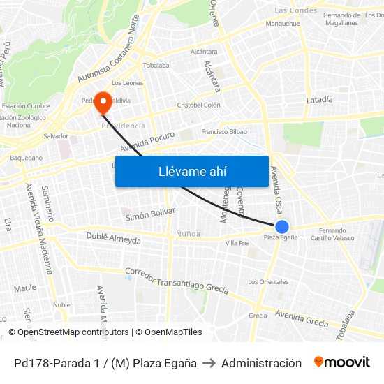 Pd178-Parada 1 / (M) Plaza Egaña to Administración map