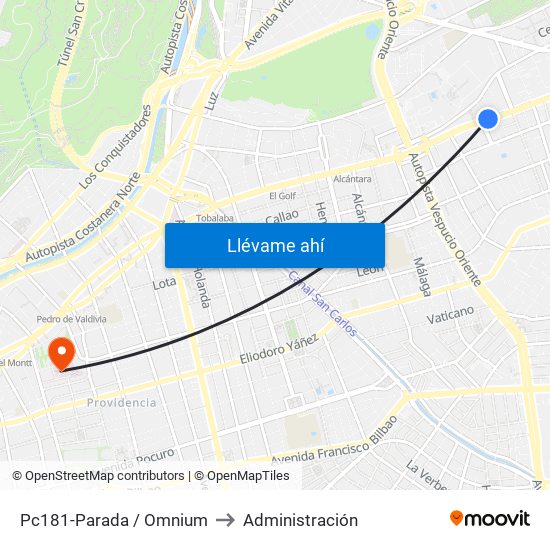 Pc181-Parada / Omnium to Administración map