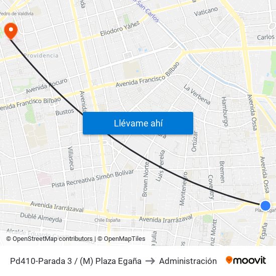 Pd410-Parada 3 / (M) Plaza Egaña to Administración map