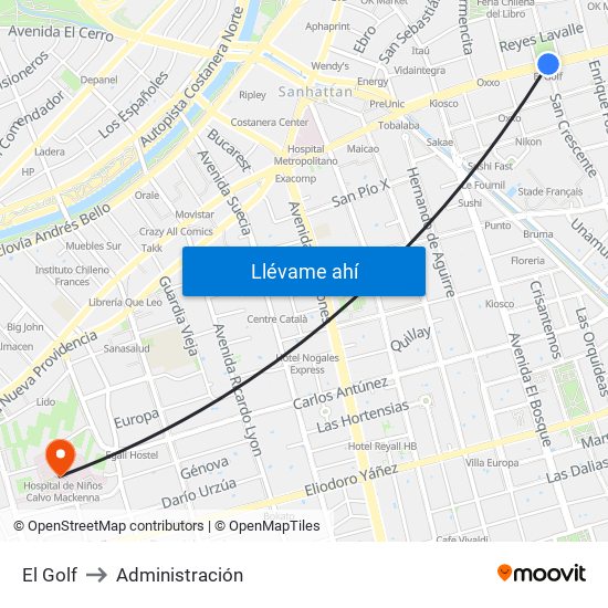 El Golf to Administración map