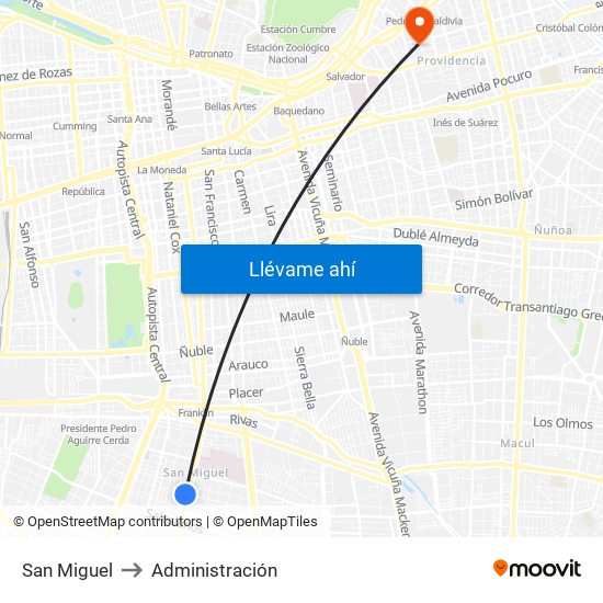 San Miguel to Administración map