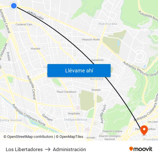 Los Libertadores to Administración map