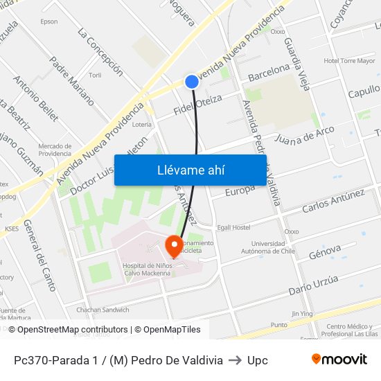 Pc370-Parada 1 / (M) Pedro De Valdivia to Upc map