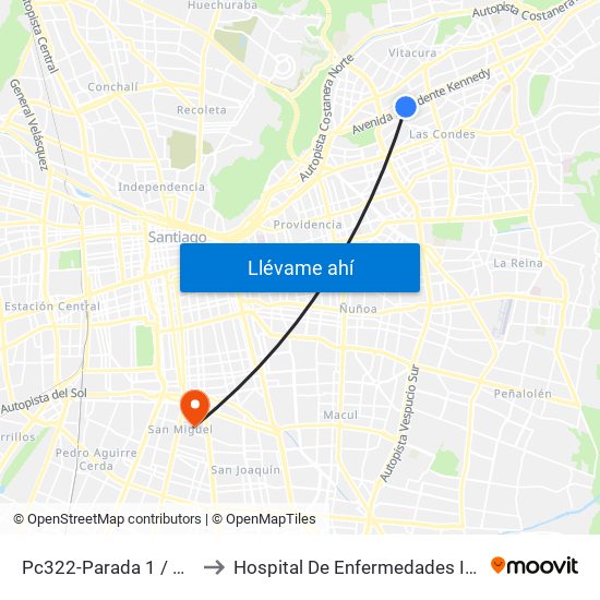 Pc322-Parada 1 / Mall Parque Arauco to Hospital De Enfermedades Infecciosas Lucio Córdova map