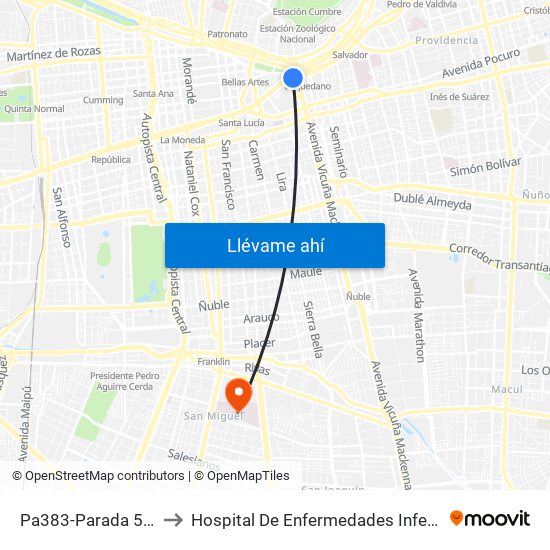 Pa383-Parada 5 / Plaza Italia to Hospital De Enfermedades Infecciosas Lucio Córdova map