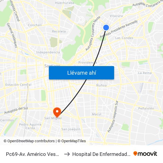 Pc69-Av. Américo Vespucio / Esq. Avenida Vitacura to Hospital De Enfermedades Infecciosas Lucio Córdova map