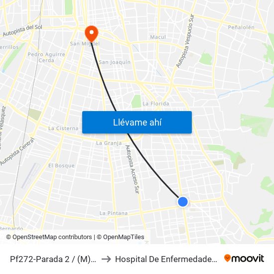Pf272-Parada 2 / (M) Hospital Sótero Del Río to Hospital De Enfermedades Infecciosas Lucio Córdova map