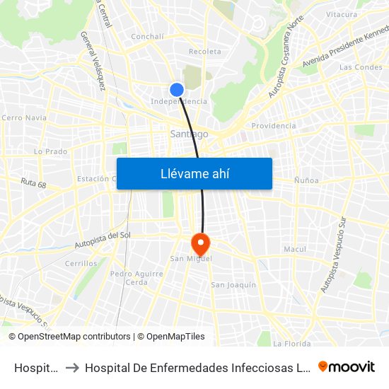 Hospitales to Hospital De Enfermedades Infecciosas Lucio Córdova map