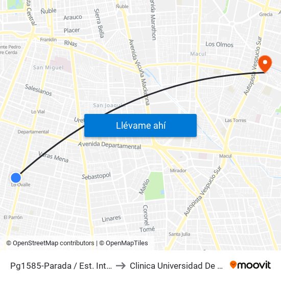 Pg1585-Parada / Est. Intermodal Lo Ovalle to Clinica Universidad De Chile Paseo Quilin map