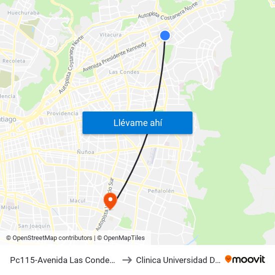 Pc115-Avenida Las Condes / Esq. Psje. Las Condes to Clinica Universidad De Chile Paseo Quilin map