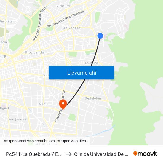 Pc541-La Quebrada / Esq. Av. Paul Harris to Clinica Universidad De Chile Paseo Quilin map