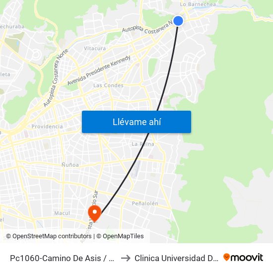 Pc1060-Camino De Asis / Esq. Escrivá De Balaguer to Clinica Universidad De Chile Paseo Quilin map