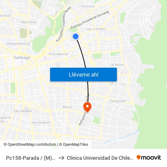 Pc158-Parada / (M) Alcántara to Clinica Universidad De Chile Paseo Quilin map