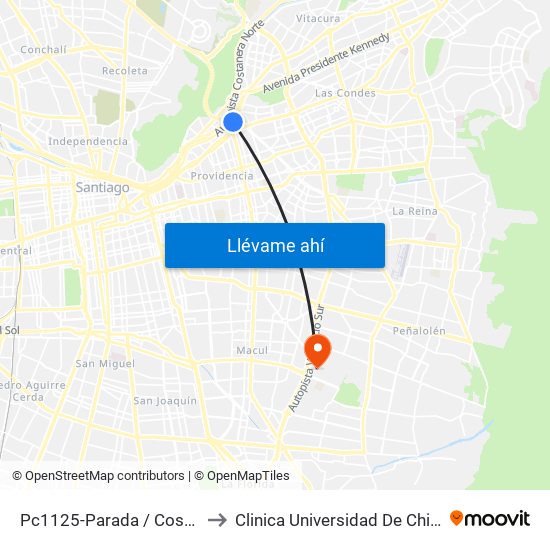Pc1125-Parada / Costanera Center to Clinica Universidad De Chile Paseo Quilin map