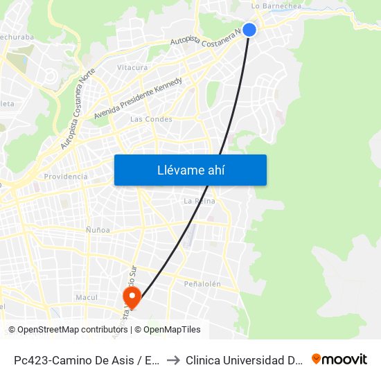 Pc423-Camino De Asis / Esq. Escrivá De Balaguer to Clinica Universidad De Chile Paseo Quilin map