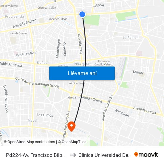 Pd224-Av. Francisco Bilbao / Esq. Av. S. Elcano to Clinica Universidad De Chile Paseo Quilin map
