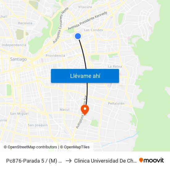 Pc876-Parada 5 / (M) Escuela Militar to Clinica Universidad De Chile Paseo Quilin map