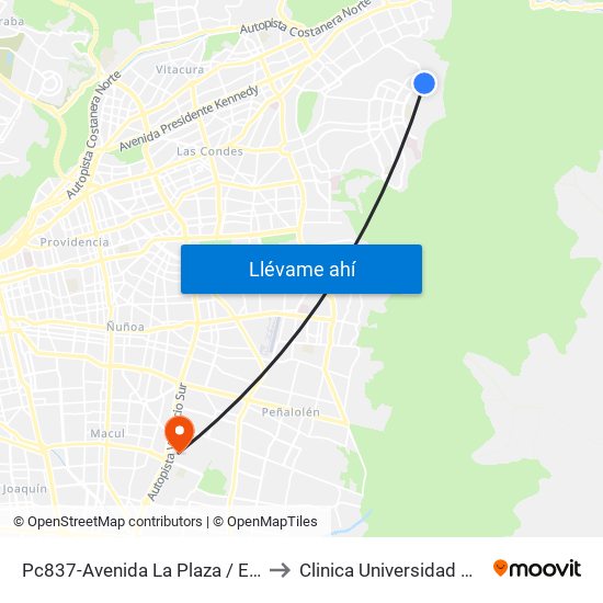 Pc837-Avenida La Plaza / Esq. Sn. Francisco De Asís to Clinica Universidad De Chile Paseo Quilin map