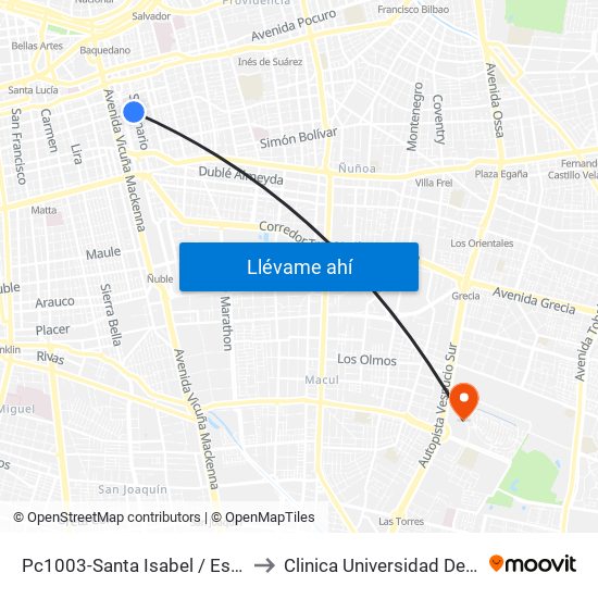 Pc1003-Santa Isabel / Esq. Avenida Seminario to Clinica Universidad De Chile Paseo Quilin map